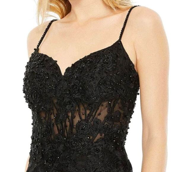 Mac Duggal Embellished Sleeveless Illusion Bodice Gown Black Size 6 NWT - Picture 3 of 13